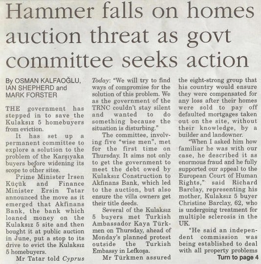 North Cyprus Property Victims | Aborted Rescue Plan